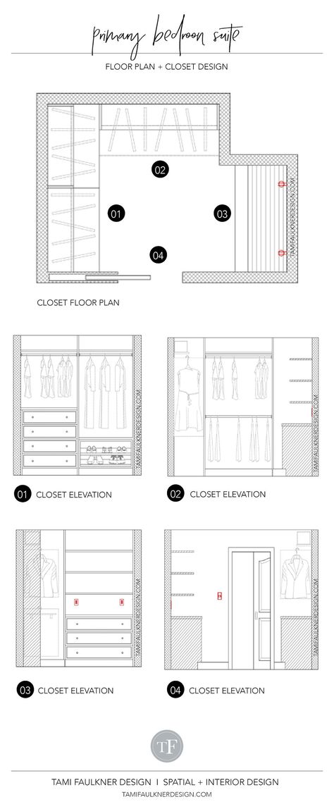 CLOSET REMODEL + ADDITION FOR PRIMARY BEDROOM SUITE DESIGN — TAMI FAULKNER DESIGN Tami Faulkner, Primary Bedroom Suite, Built In Cubbies, Deep Closet, Built In Dresser, Suite Design, Custom Floor Plans, Walk In Closet Design, Primary Suite