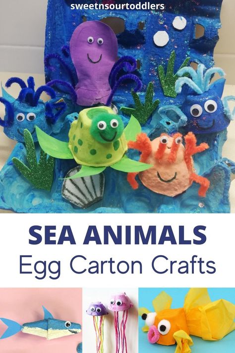 Egg Carton Jellyfish, Ocean Animals Crafts, Egg Carton Crafts For Kids, Egg Box Craft, Sea Creatures Crafts, Diy With Kids, Winter Animal Crafts, Sea Animal Crafts, Animal Crafts Preschool