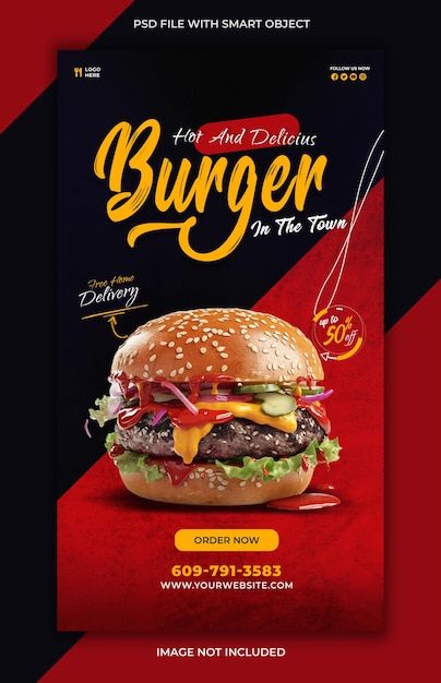 Delicious Burgers, Social Media Banner, Food Poster, Food Market, Burger Recipes, Instagram Story Template, Story Template, Banner Template, Food Menu