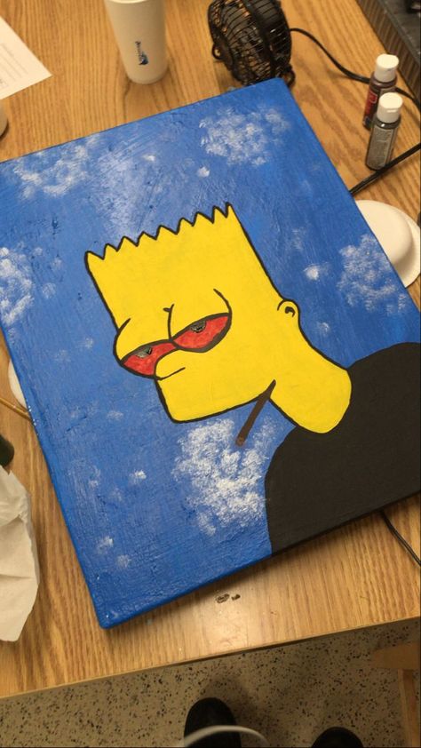 Bart Simpson Paintings High, High Simpsons Painting, Bart Simpson Canvas Painting, Cartoon Paintings Easy High, Trippy Spongebob Painting Canvases, High Paint Ideas Trippy Easy, Painting Ideas On Canvas High Cartoons, High Painting Ideas, Bart Simpson High