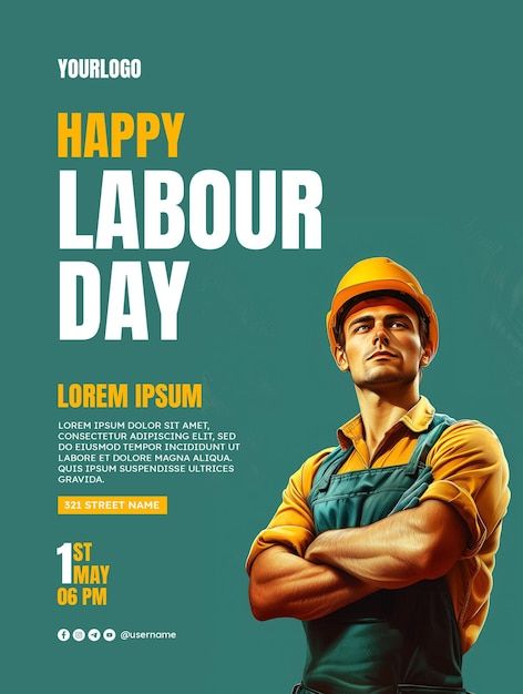 Labour Day Poster, Happy Labour Day, Social Post, Logo Psd, Technology Icon, Happy Labor Day, Card Banner, Poster Invitation, Presentation Template Free