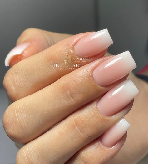 French Fade Square Nails, French Nail Fade, Wedding Nails French Tip Square, Frosted French Tip Nails, Pink Ombré French Nails, French Ombre Nails Square, Ombre Short Nails Acrylic, Short Classy Nails Acrylic Square, Classy Nails Square