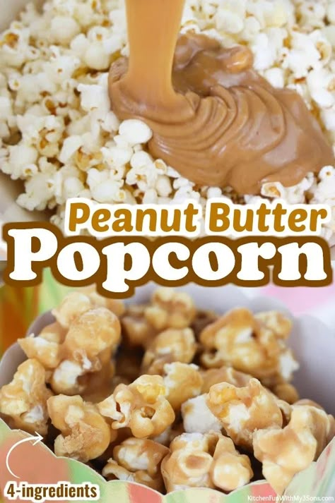 Peanut Butter Popcorn Balls, Flavored Popcorn Recipes, Popcorn Recipes Easy, Peanut Butter Popcorn, Caramel Corn Recipes, Popcorn Treats, Popcorn Balls, Popcorn Snacks, Popcorn Recipe