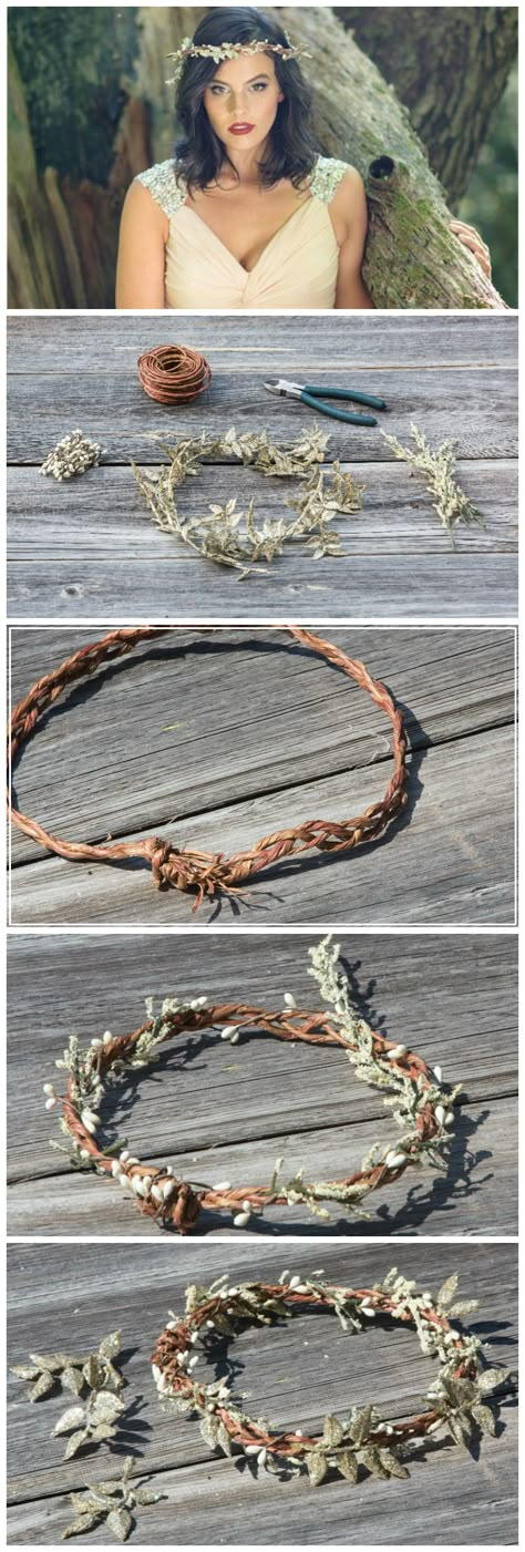 Swap your floral headband for its fall counterpart with this darling DIY fairy crown! Diy Fairy Headpiece, Diy Fairy Crown Headpieces, Diy Fairy Crown, Forest Fairy Crown Diy, Wire Frame Headpiece, Fairy Crowns Diy, Fairy Headpiece Diy Floral Crowns, Fairy Headband, Dried Flower Tiara