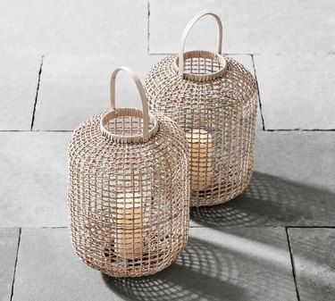 11 Gorgeous Modern Farmhouse Decor Ideas | Hunker Rattan Lantern, Modern Farmhouse Decor Ideas, Small Seating Area, Modern Lanterns, Lantern String Lights, Lantern Candle Decor, Woven Rattan, Room Planner, Lanterns Decor