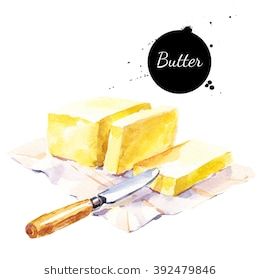 Watercolor stick of butter and knife. Isolated eco natural food illustration on white background Watercolor Food Illustration, Vegetable Sticks, Baking Logo, Recipe Drawing, Stick Butter, Food Sketch, Food Clipart, Food Cartoon, Watercolor Food