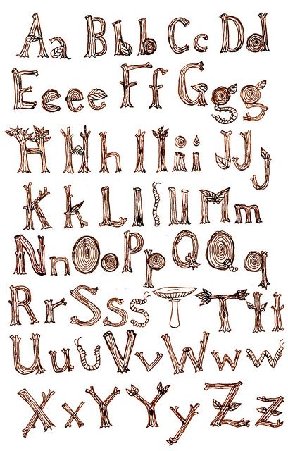 woodland alphabet by rantipole, via Flickr Woodland Alphabet, Nature Letters, Nature Font, Letter Photography, Scrapbook Printing, Lettering Alphabet Fonts, Graphic Design Fonts, Letter Stencils, Lettering Tutorial