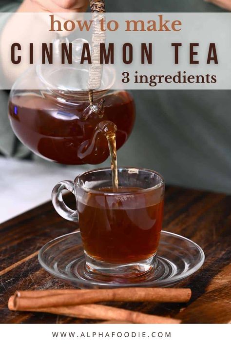 How to make cinnamon tea with just 3 ingredients in 15 minutes for a soothing, warming drink packed with antioxidants and beneficial plant compounds! Perfect for cold & flu season and any chilly day! Caffeine, non-caffeine, and several flavor variations are included! Cinnamon Tea Recipes, Honey Tea Recipe, Cinnamon Tea Recipe, Cinnamon Tea Benefits, Tea Uses, Tea Cinnamon, Cinnamon Drink, Cold Drinks Recipes, Kid Friendly Drinks