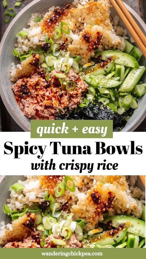 Spicy Tuna Sushi Bowl Tuna Sushi Bowl, Spicy Tuna Sushi, Tuna Dinners, Tuna Sushi, Fresh Tuna, Sushi Bowl, Canned Tuna, Crispy Rice, Spicy Mayo