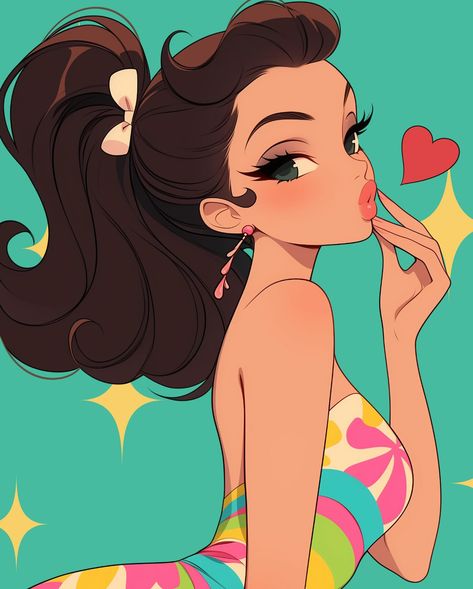 Blowing Kisses Drawing, Blowing Kiss Reference, Blowing A Kiss Drawing, Blowing Kiss Pose Reference, Blow Kiss, Blow A Kiss, Kissing Drawing, People Reference, Pin Up Illustration