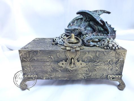 Dragon Box Mixed Media Boxes, Altered Box, Radio Kit, Dragon Box, Jennifer Mcguire Ink, Christmas Challenge, Enjoy The Journey, New Followers, Mixed Media Jewelry