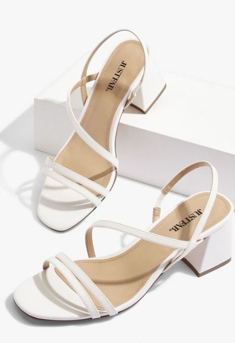 Material: Faux Leather Heel Height: 2.75" Platform Height: N/A Measurements will vary slightly Imported ... #shoes #sandals Low Sandal Heels, Low Heels Sandals, Low White Heels, White Heels Sandals, Sandals For Dress, White Low Heels, White Block Heel Sandals, Low Heeled Sandals, Low Sandals