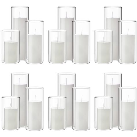 PRICES MAY VARY. Practical Decoration Set: you will get 18 pieces of candle vases and 18 pieces of white candles, easy for you to use in daily life or other important occasions that need some romantic atmosphere Designed in Picturesque Disorder: the cylinder candle holders and plain pillar candles come in different size, the candle holders are about 2.6 inches/ 6.5 cm in diameter, and has 3 sizes in height, such as 4.7 inches/ 12 cm, 5.9 inches/ 15 cm, and 7.9 inches/ 20 cm, the pillar candles a Candles Wedding Centerpieces, Vases Clear, Pillar Vases, Pillar Candles Wedding, Cylinder Candle Holders, Cylinder Candle, Cylinder Candles, Candles Wedding, White Pillar Candles