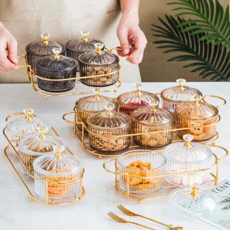 Nordic Dried Fruit Plate Snack Dishes Transparent Round Fruit Dish Snacks Grid Platos Snack Tray Iron Box with Lid Dessert Tray _ - AliExpress Mobile Rose Gold Kitchen Accessories, Snack Dishes, Gold Kitchen Accessories, Fruit Jar, Rose Gold Kitchen, Eid Celebration, Dessert In A Jar, Box Kitchen, Fruit Gifts