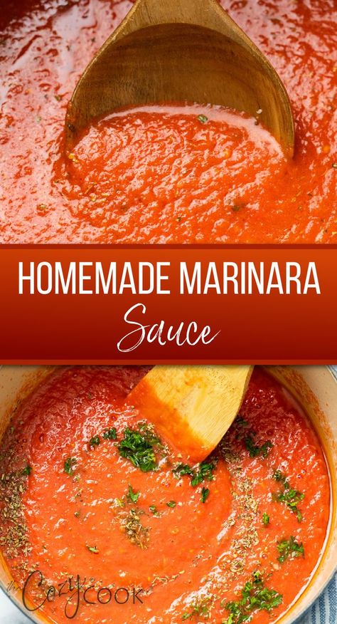 homemade marinara sauce in a large pot with a wooden spoon. Homemade Italian Spaghetti Sauce, Pasta With Meatballs, Best Sauce Recipe, Homemade Marinara Sauce, Best Pasta Dishes, Marinara Sauce Recipe, Comfort Soup Recipes, Homemade Sauce Recipes, Make From Scratch