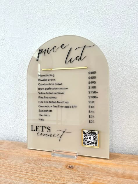 Price List Sign, QR Code Business Sign, Business Connect, Social Media Sign, Payment Sign, Instagram, Venmo, Facebook, Connect With Us - Etsy Price List Acrylic Sign, Aesthetician Office Ideas, Esthetics Organization, Acrylic Price List Sign, Esthetician Gifts Ideas For Clients, Esthetician Supply List, Acrylic Signs For Business, Permanent Jewelry Price List, Salon Price List Ideas