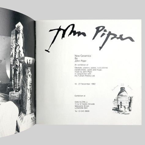 ‘New Ceramics by John Piper’, 1982 catalogue for Fulham Pottery and Dan Klein. #gordonhouse #johnpiper #danklein #catalogue #design #gordonhousedesigner #ceramics Catalogue Design, John Piper, New Ceramics, House Design, Ceramics, Quick Saves, Design