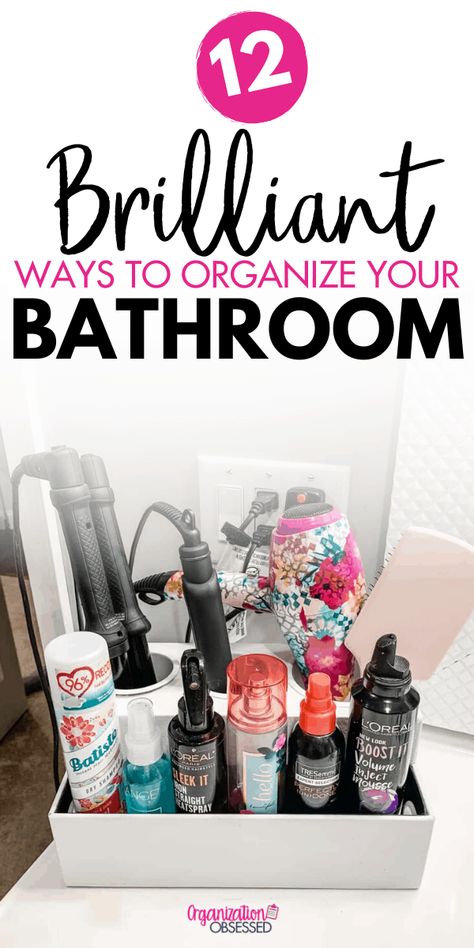 These bathroom organizing tips will have your bathroom organized in no time. These 12 ways to organize a bathroom will help you organize your bathroom drawers, organize toiletries and hair tools. Check out all the ways to organize your bathroom here. Organize Toiletries Bathroom, Ways To Store Hair Tools, How To Store Tampons In Bathroom, Organizing Ideas For Hair Stuff, How To Organize Hair Tools, Hair Tools Organization Diy, Hair Product Organization Bathroom, Organizing Hair Products, Organize Hair Tools