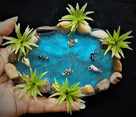 Fairy Koi Pond by ThisNThatLane on Etsy Fairy Garden Pond, Miniature Koi Pond, Garden Dimensions, Fairy Garden Miniatures, Fairy Garden Designs, Clay Fairies, Water Pond, Garden Terrarium, Beach Diy