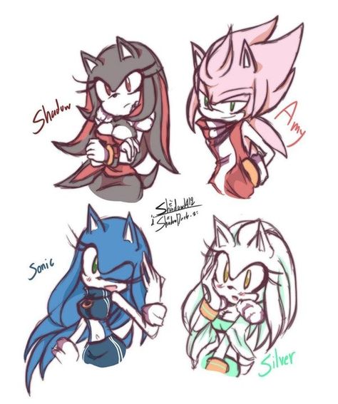 Amy, Sonic, Shadow and Silver gender bender >^< Silver The Hedgehog, The Hedgehog, Facebook Page, Sonic, Sonic The Hedgehog, The Story, Silver