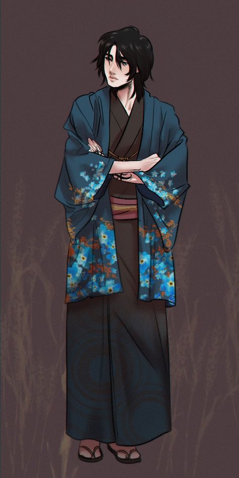 Male Kimono Fashion, Kimono Outfit Male, Japanese Character Design Male, Kimono Male, Kimono Drawing Reference, Kimono Character Design, Male Kimono Reference, Male Kimono Drawing, Kimono Side View