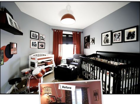 Love this Rock n' Roll nursery! Rock N Roll Room, Rock N Roll Bedroom, Ideas For Baby Room, Rock And Roll Room, Boy Nursery Colors, Rock Room, Baby Boy Nursery Colors, Baby Boy Themes, Baby Room Themes