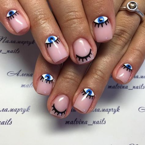 Eye Design Reverse Manicure, Ongles Beiges, Art Eyes, Evil Eye Nails, Eye Nail Art, Nagellack Trends, Nail Swag, Festival Nails, Short Nail Designs