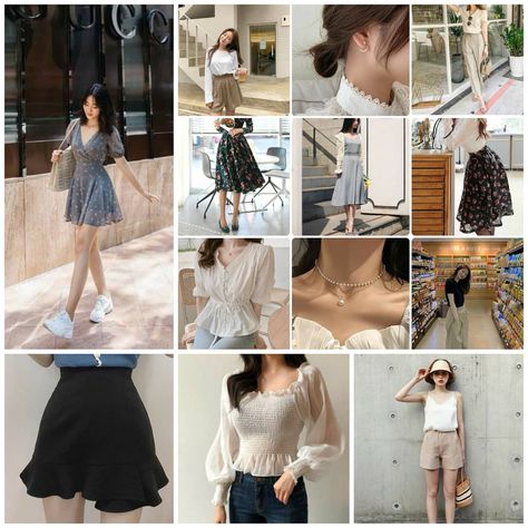 Moodboard: casual Korean fashion [Requested] Korean fashion staple (esp dresses) tend to fit in in quite well with TR lines. However… | Instagram Tr Kibbe Fashion Styles, Theatrical Romantic Moodboard, Theatrical Romantic Casual, Theatrical Romantic Style Kibbe, Theatrical Romantic Hair, Theatrical Romantic Style Casual, Romantic Body Type Outfit, Waist Emphasis, Fem Aesthetic