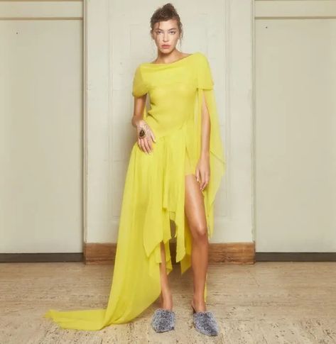 Dauphinette S/S 24 womenswear collection Olivia Cheng, Chartreuse Dress, 2024 Runway, New York Studio, Spring Summer 2024, Pretty Style, Silk Chiffon, Summer 2024, New York Fashion Week