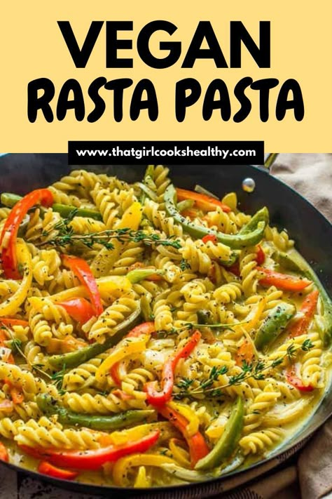 Creamy Vegan Rasta Pasta with mixed peppers in the frying pan. Jerk Vegan Recipe, Rasta Pasta Vegetarian, Rasta Pasta Jamaican Vegan, Vegan Jerk Rasta Pasta, Rasta Pasta Vegan, Vegan Carribean Recipe, Rasta Pasta Jamaican Shrimp, Vegan Jamaican Recipes, Jamaican Vegan Recipes