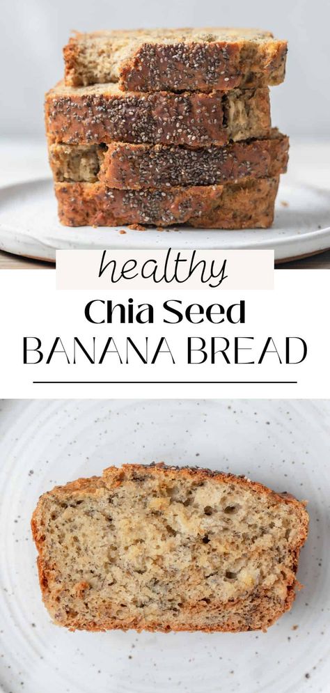 This chia seed banana bread is moist, delicious, and packed with superfoods like chia seeds and Greek yogurt. It is quick and easy to whip up and makes a tasty, nourishing breakfast, snack, or dessert. Each slice is soft, moist, and delicious. Banana Bread Recipe Chia Seeds, Banana Chia Bread, Banana Bread Chia Seeds, Chia Seed Banana Bread, Banana Bread With Chia Seeds, Granola With Chia Seeds, Chia Seed Bread Recipe, Baking With Chia Seeds, Banana Yogurt Bread