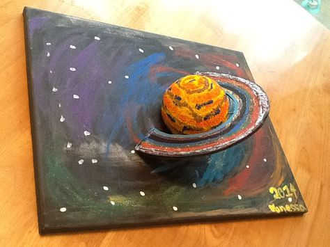 3D model of Saturn on a canvas 3d Saturn Planet Project, Saturn Model Project Kids, Saturn Project For School, Saturn Planet Project, Saturn Project, Projects For School, Solar System Projects For Kids, Planet Crafts, Planet Project