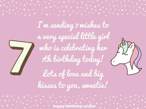 I’m sending 7 wishes to a very special little girl who is celebrating her 7th birthday today!Lots of love and big kisses to you, sweetie! (...) https://www.happybirthdaywisher.com//7-wishes-for-a-very-special-little-girl/ Happy 7th Birthday Girl Wishes, Happy 7th Birthday Girl, 7th Birthday Wishes, Long Birthday Wishes, Birthday Message For Daughter, Sunshine Box, Birthday Wishes Girl, Bday Quotes, July Images