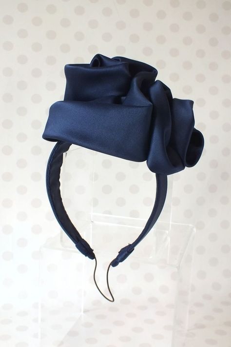 Headband Hat, Hat Flower, Back Of The Head, Inner Core, Flower Hats, Head Hair, Fascinator Hats, Flower Headband, Blue Satin