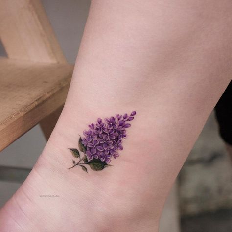 Small Lilac Tattoo, Lilac Tattoo Design, Lilac Tattoos, Annie Tattoo, Purple Flower Tattoo, Purple Flower Tattoos, Lilac Tattoo, Tiny Tattoos For Women, App Filter