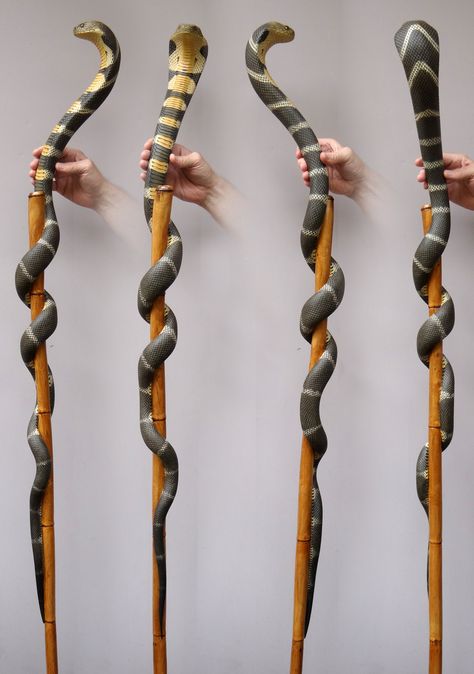 Cobra~Walking Stick #82 by Mike Stinnett Cool Walking Canes, Snake Stick, Unique Walking Sticks, King Snake, Handmade Walking Sticks, Love Stick, Hand Carved Walking Sticks, Wooden Walking Sticks, Dremel Wood Carving