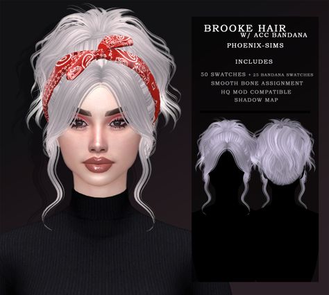 Roli Cannoli CC Findz Corner — phoenix–sims:    🌼   BROOKE HAIR WITH ACC BANDANA... Sims 4 Hair Bandana, Sims 4 Cc Bandana, Phoenix Sims Hair, Ts4 Alpha Hair, Wingssims Hair Cc, Sims 4 Alpha Hair Cc, Sims 4 Accessory Bangs, Ts4 Bangs Accessory, Sims 4 Cheats