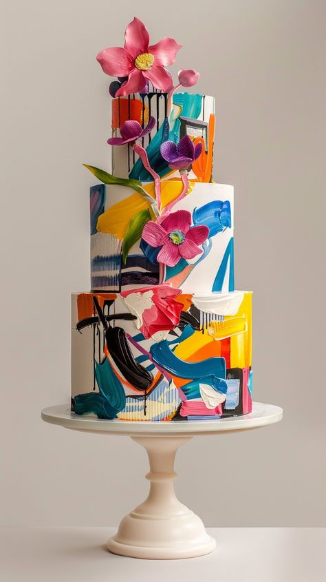 Artistic Cake Design Inspired by Picasso’s Style Wedding Cake Designs Colorful, Art Cakes Birthday, Art Themed Cake, Artistic Cakes Design, Artist Birthday Cake, History Cake, Artsy Cake, Art Cake Ideas, Sunset Cake