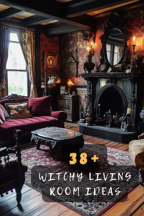 Embrace the spooky with 38 witchy living room ideas. 🕸️🖤 These eerie designs feature dark decor, ghostly accents, and haunting elements that give your space a ghostly vibe. Looking to add some spook? Click to discover all the spooky designs! #SpookyLivingRoom #DarkDecor #GhostlyAccents #HauntingElements #HauntedVibe Gothic Western Home, Gothic Victorian Homes Interior, Western Gothic Aesthetic House, Western Gothic Living Room, Dark Victorian Living Room, Western Gothic Decor, Modern Gothic Living Room, Modern Goth Home, Gothic Farmhouse Decor