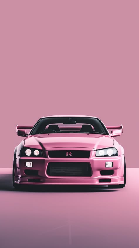 Pink Cars Aesthetic, Doflamingo Wallpaper, Digital Pictures, Nissan R34, Car Iphone Wallpaper, Nissan Gtr R34, Skyline Gtr R34, College Living, Sports Car Wallpaper