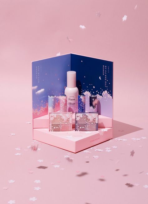 Etude House Sweet Endorser Cherry Blossom kit on Behance Press Kit Design, Penyimpanan Makeup, Pr Kit, Cosmetic Packaging Design, Kit Design, Street Marketing, Cosmetic Display, Pop Display, Box Packaging Design