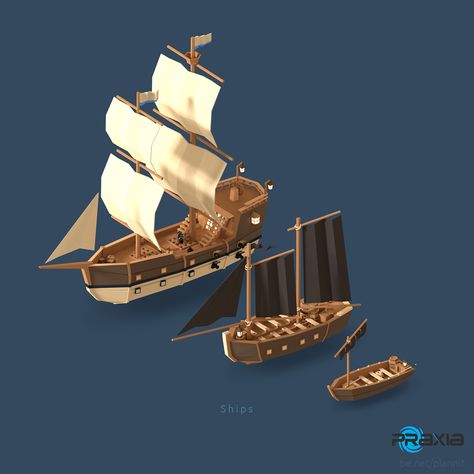 Models for a kickstarter game «Pirates of the polygon sea» Pirate Games, Low Poly Games, Isometric Illustration, Low Poly Art, Low Poly Models, 3d Modelle, Low Poly 3d, Game Concept Art, Robot Design