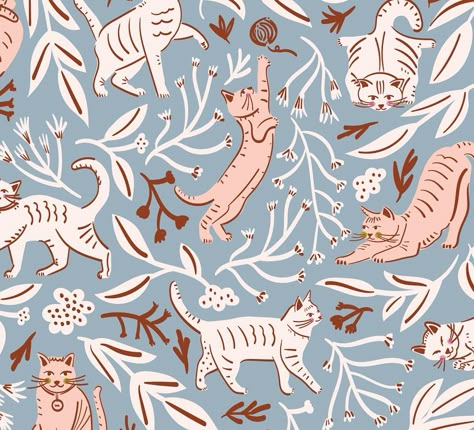 I created a second version of my cats pattern, this time turning it into a more complex pattern with lots of motifs. I still think there’s a little more work on changing some of the floral and leaf motifs to have some more colour. I somehow landed on colours that both have a vintage feel to them - which one do you like best, dark green or blue? 🐈🐈‍⬛ #fabricdrawer #surfacepatterndesign #surfacepatterndesigner #surfacedesign #pattern #patterns #patterndesigner #patterndesign #repeatpattern #re... Portfolio Background, Pajamas Pattern, Project Brief, Cute Cat Pattern, Surface Pattern Design Inspiration, Cats Pattern, Cat Patterns, Illustration Animals, Screen Art