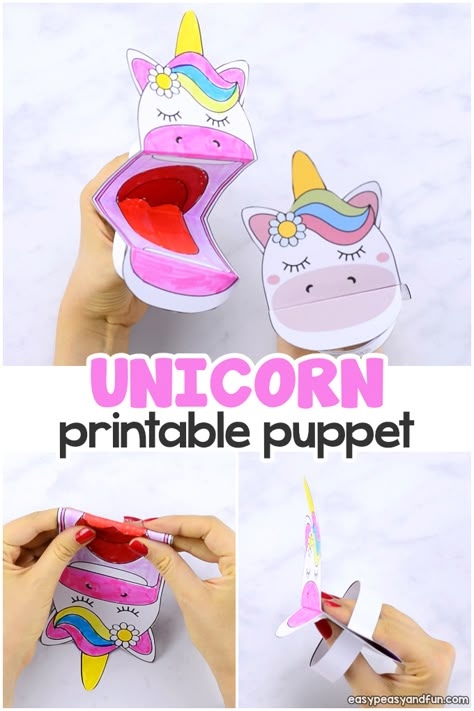 Unicorn Puppet, Unicorn Crafts For Kids, Unicorn Ideas, Unicorn Craft, Unicorn Printables, Paper Puppets, Unicorn Crafts, Puppet Crafts, Crafts And Activities For Kids