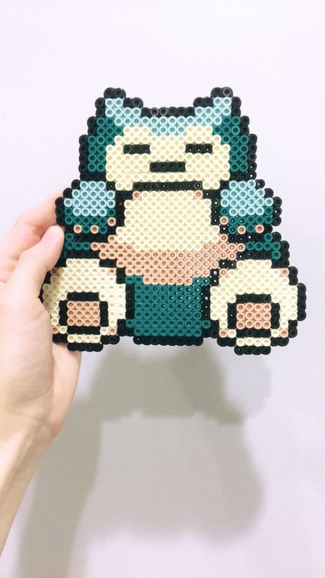 Snorlax Perler Art Ideas, Snorlax Perler Beads, Snorlax Perler Bead Pattern, Snorlax Perler, Snorlax Pixel Art, Perler Beads Pokemon, Pokemon Perler Bead Patterns, Pyssla Ideas, Perler Beads Ideas