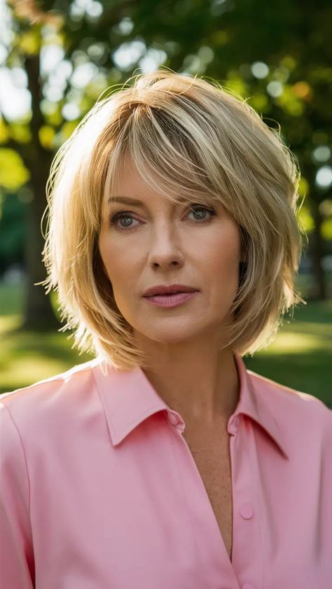 53 Shaggy Bob Haircuts for a Trendy and Effortless Look Bob Haircuts For Women Medium, Haircuts For Women Medium, Layers Curtain Bangs, Haircut Gray Hair, Feathered Layers, Shaggy Bob Haircut, Chin Length Haircuts, Stacked Bob Hairstyles, Medium Hair Styles For Women