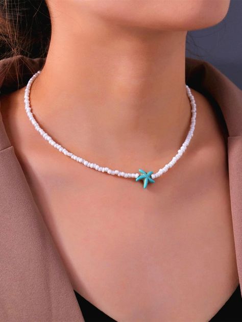 Simple Beaded Necklaces, Jewelry Necklace Simple, Preppy Bracelets, Stella Marina, Ocean Fashion, Diy Jewelry Necklace, Starfish Pendant, Acrylic Jewellery, Summer Necklace