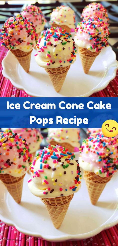 Cake Pops Simple, Cone Cake Pops, Ice Cream Cone Cake Pops, Ice Cream Cake Pops, Bomb Cake, Cone Cake, Recipes Using Cake Mix, Fun Ice Cream, Tasty Ice Cream