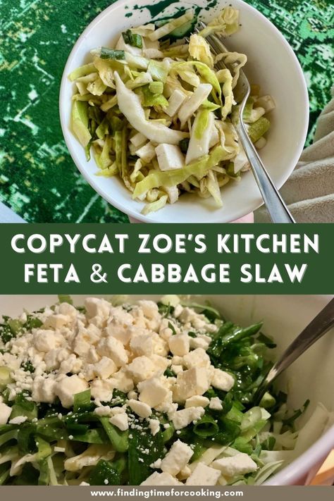 Copycat Zoe's Kitchen Feta Slaw | This delicious feta cabbage slaw is an easy copycat recipe of the famous Zoe's Kitchen's slaw, a great side dish to make ahead & have for leftovers all week! This is an easy make-ahead side dish that's crunchy, salty, acidic, & a little sweet, goes with just about every type of meal! Heathy side dish ideas, weeknight meals. #sidedish #healthyrecipe #cabbage #copycatrecipes Zoes Slaw Recipe, Bbq Veggies, Zoes Kitchen, Side Dish Ideas, Feta Cheese Recipes, Cabbage Salad Recipes, Spice Mix Recipes, Feta Recipes, Dish Ideas