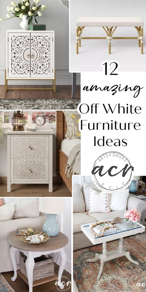 12 beautiful off white painted furniture makeovers plus a few of my favorite soft white furniture to buy! artsychicksrule Antique White Furniture Diy, White Painted Dressers, Antique White Furniture, White Wood Furniture, Green Painted Furniture, Diy Dresser Makeover, Thrifty Decor Chick, Off White Paints, Green Inspiration